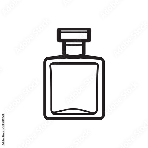 Isolated minimalistic square glass bottle with thick black outline suggests simplicity and elegance with transparent background