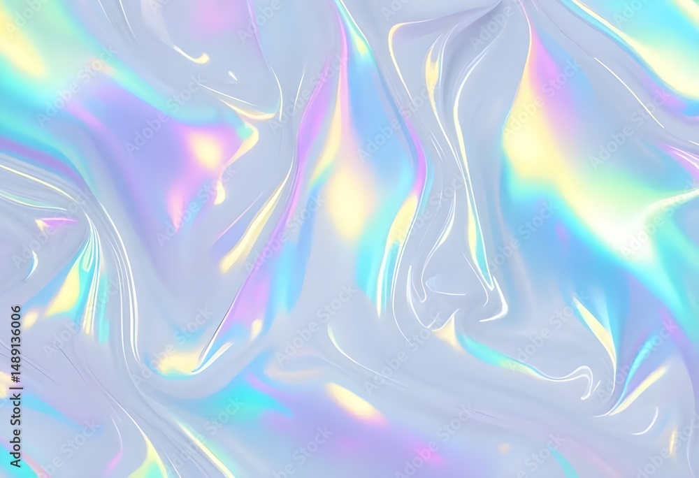 Naklejka premium Pastel Holographic Foil Texture with Iridescent Light and Glossy Wrinkles