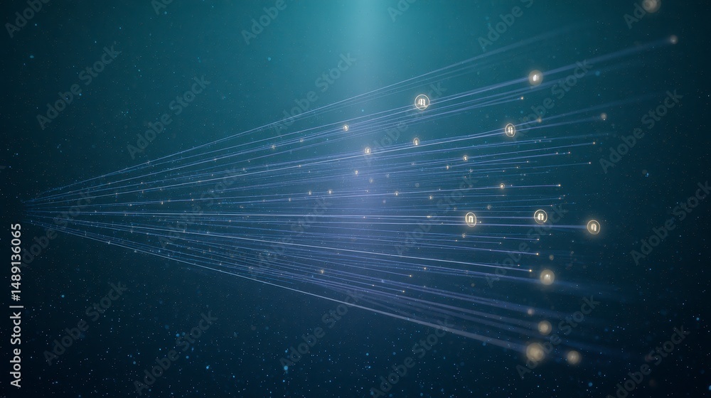 Fototapeta premium Abstract Big Data Stream AI Neural Network Cyberspace Technology Concept
