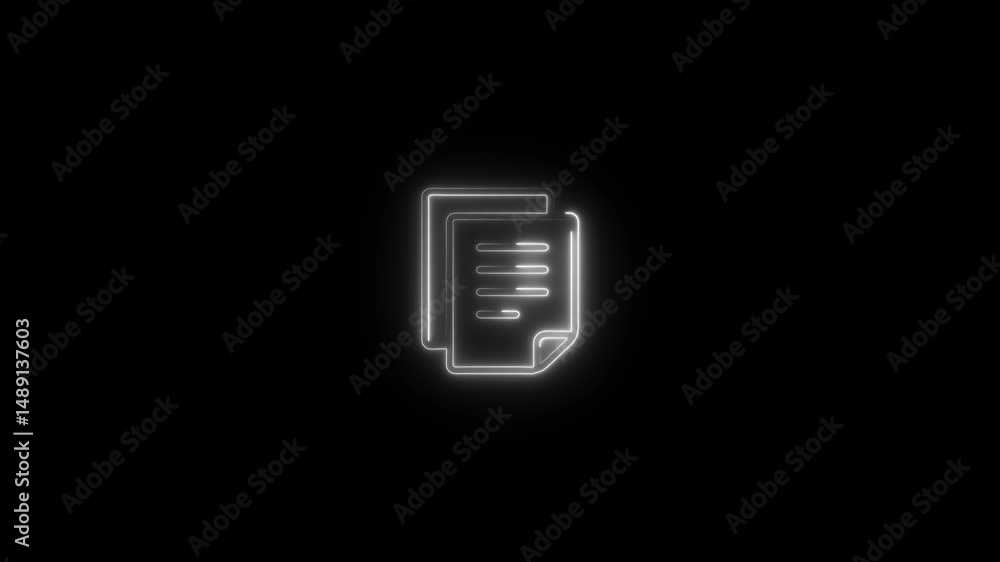 glowing neon file icon animation black background. 4K Video motion graphic animation. glowing neon file icon animation black background. 4K Video motion graphic animation.