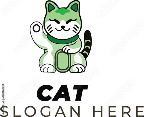 Green Maneki Neko Vector — Soft Pastel Lucky Cat