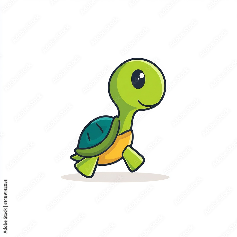 Fototapeta premium Cute turtle walking cartoon on white background
