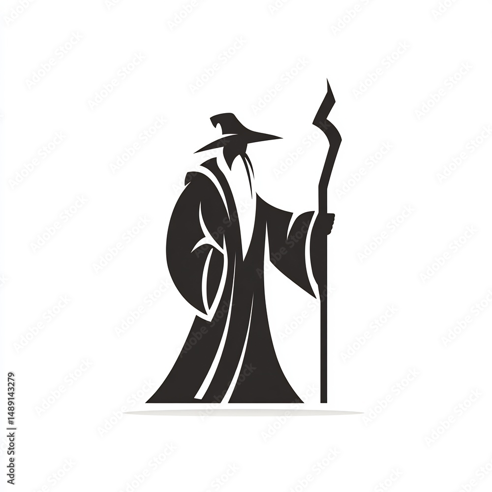 Fototapeta premium Wizard holding staff silhouette icon