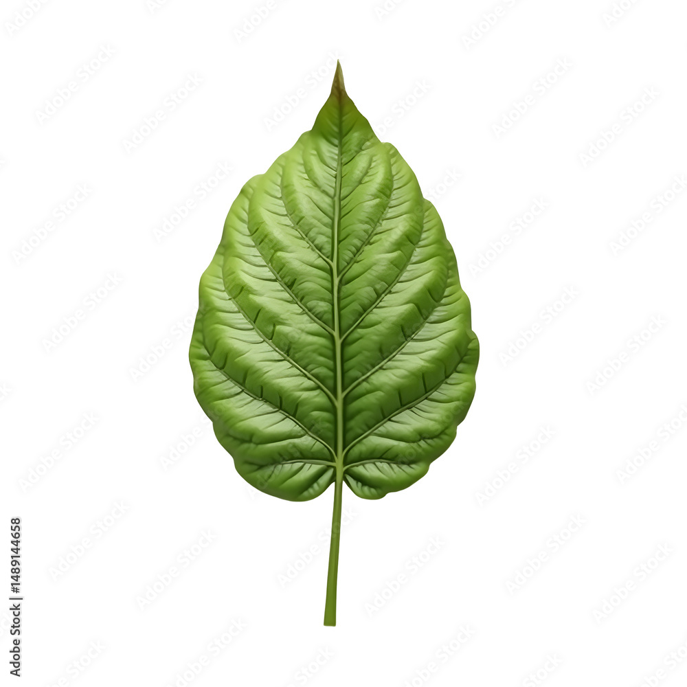 Obraz premium Detailed close-up of a vibrant green langsat leaf showcasing its delicate veins and intricate texture on plain isolate