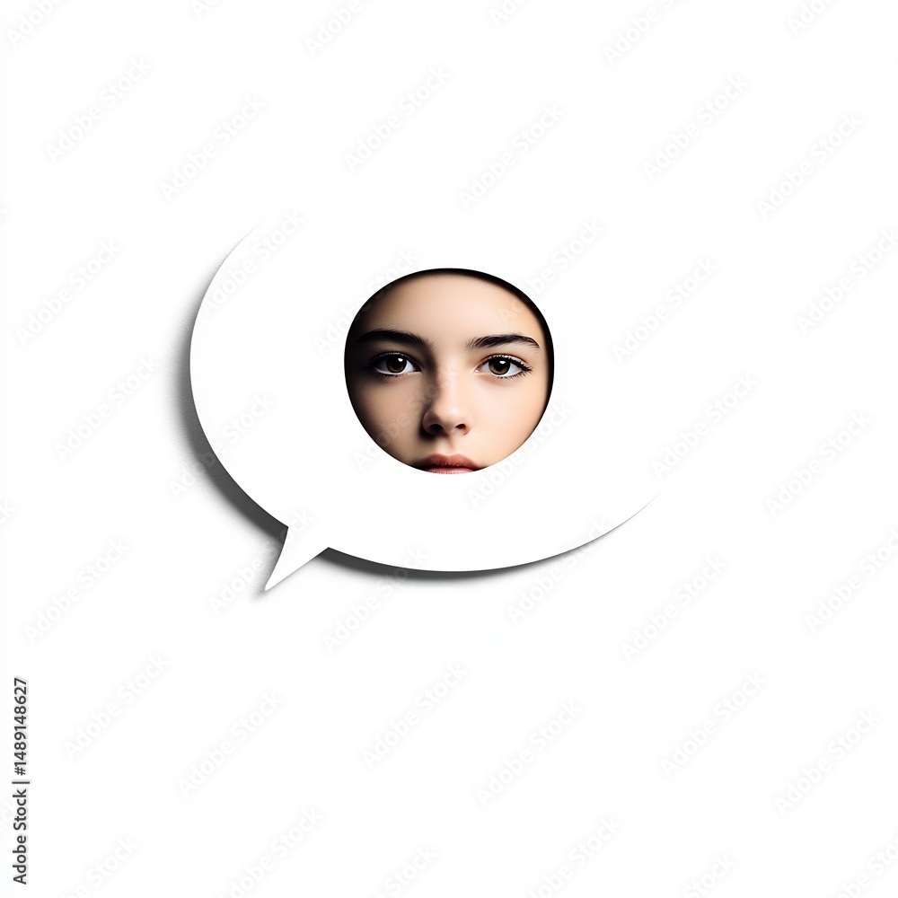 female face coming out of speech bubble female face coming out of speech bubble