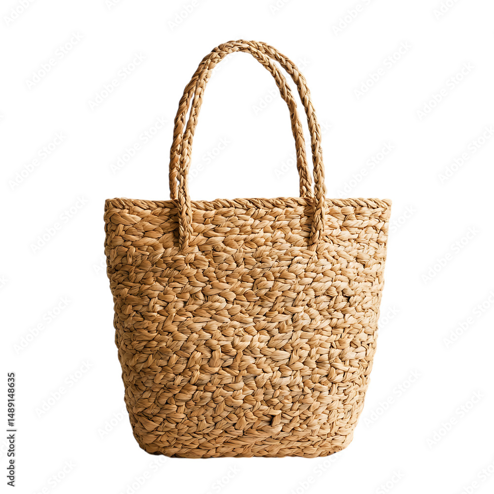 Boho Straw Tote Bag with Intricate Artisan Weaving Isolated on Transparent Background Boho Straw Tote Bag with Intricate Artisan Weaving Isolated on Transparent Background