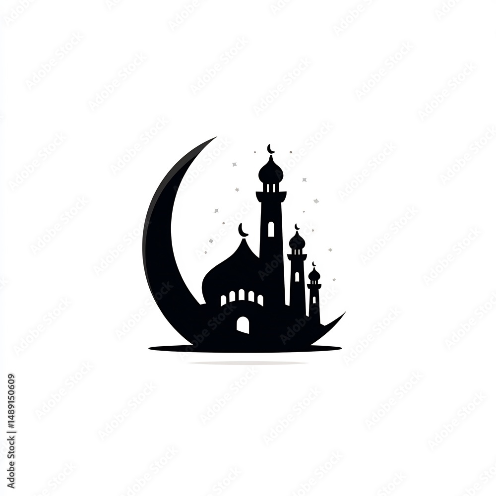 Fototapeta premium Mosque Silhouette with Crescent Moon
