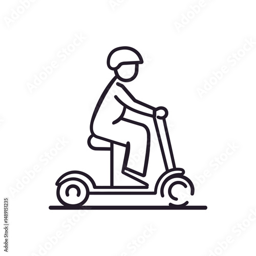 Line drawing of an abstract man in helmet riding an electric scooter