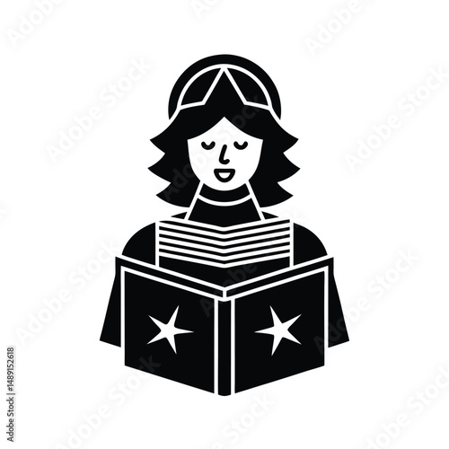 Woman singing christmas carol silhouette illustration
