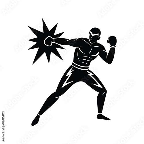 Powerful boxer silhouette striking forceful blow