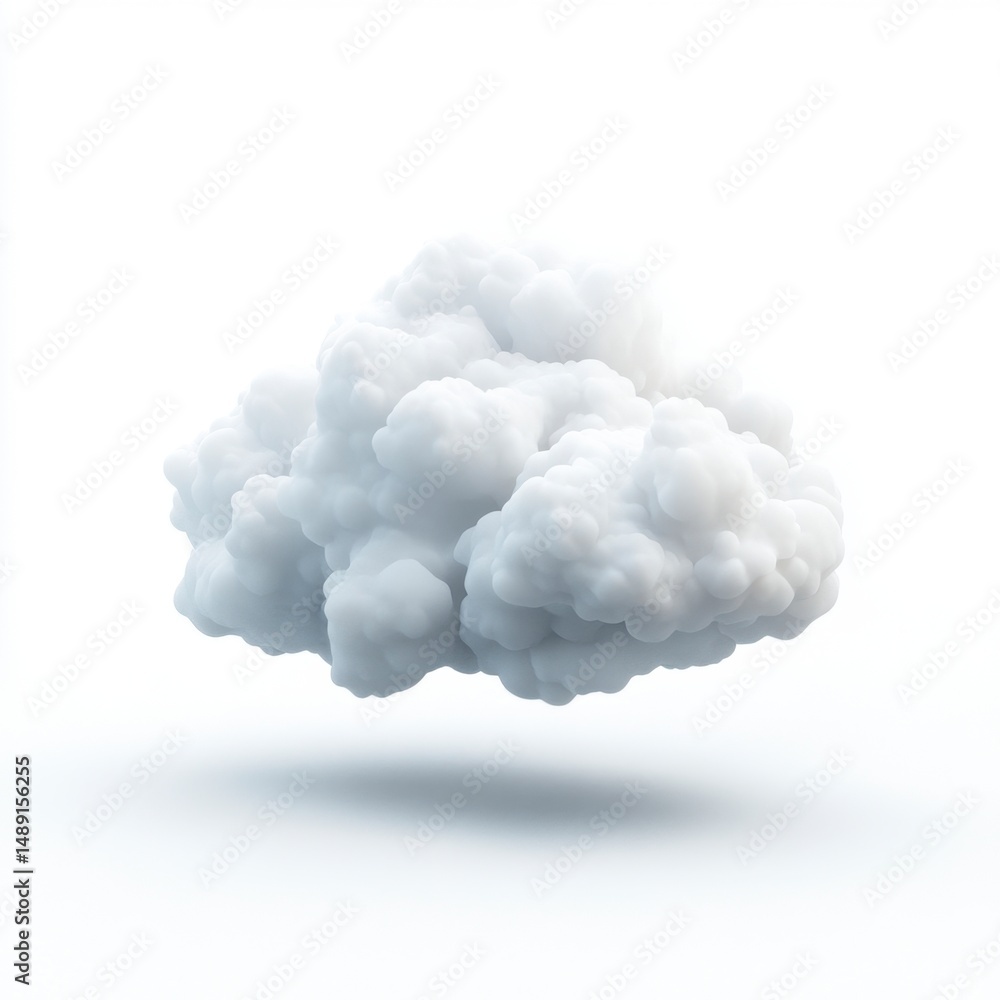 Soft White Cloud on White Background with Gentle Shadows and Depth Soft White Cloud on White Background with Gentle Shadows and Depth