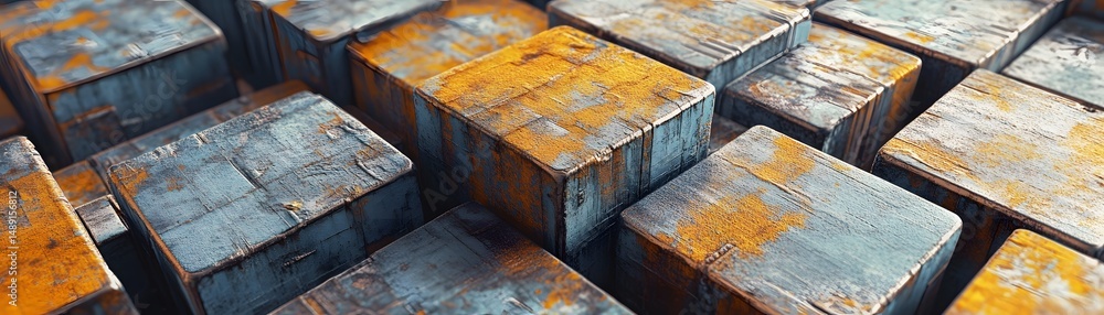 Obraz premium Rusty metal blocks in a geometric pattern.