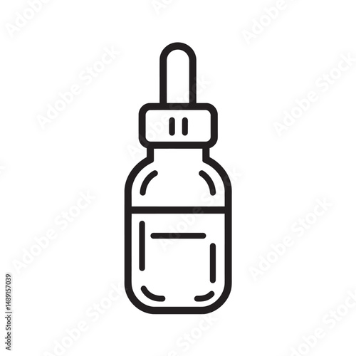 Minimal outline displays a serum or essential oil bottle on transparent backdrop