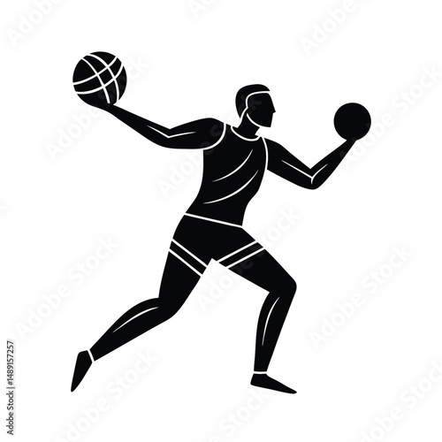 Silhouette of a male basketball player in action