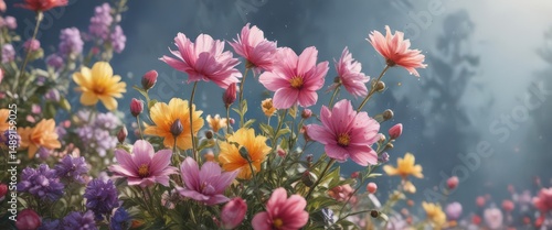 Lush watercolor blooms, vibrant petals, artistic splash, spring, garden, stock