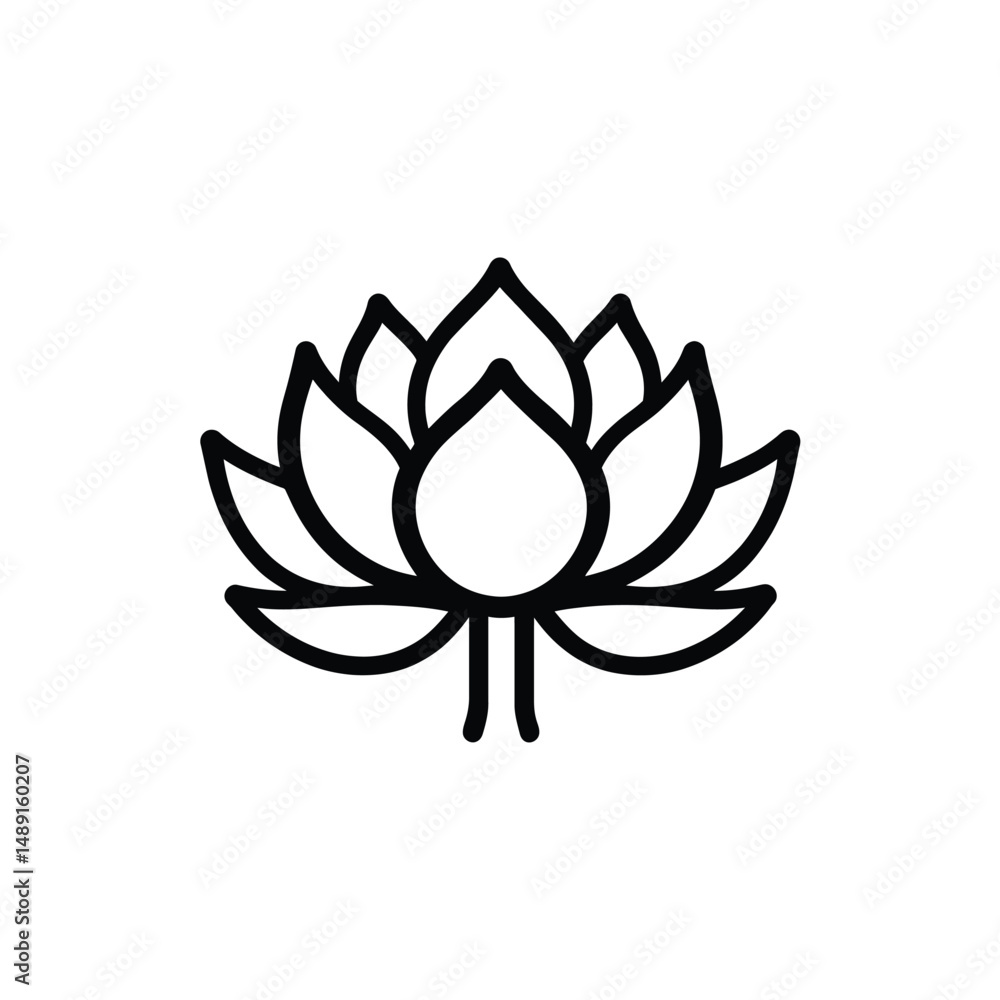 Fototapeta premium Minimalist black lotus flower icon presents serene and elegant simplicity with transparent background