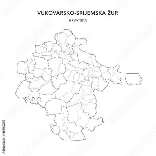 Vector Map of Vukovar-Srijem County (Vukovarsko-Srijemska Županija) with Settlements (Naselja), and Cities, Towns (Gradovi), and Municipalities (Općine) - Croatia 2025