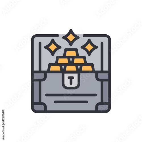 Illustrative Chest Overflowing With Golden Bars And Sparkling Stars