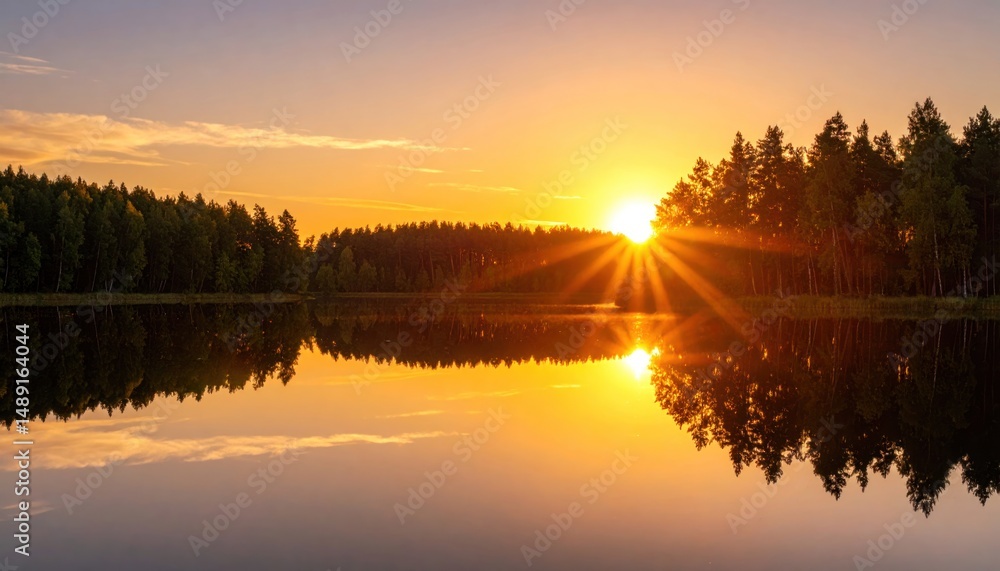 Obraz premium Sunset glow over lake reflections