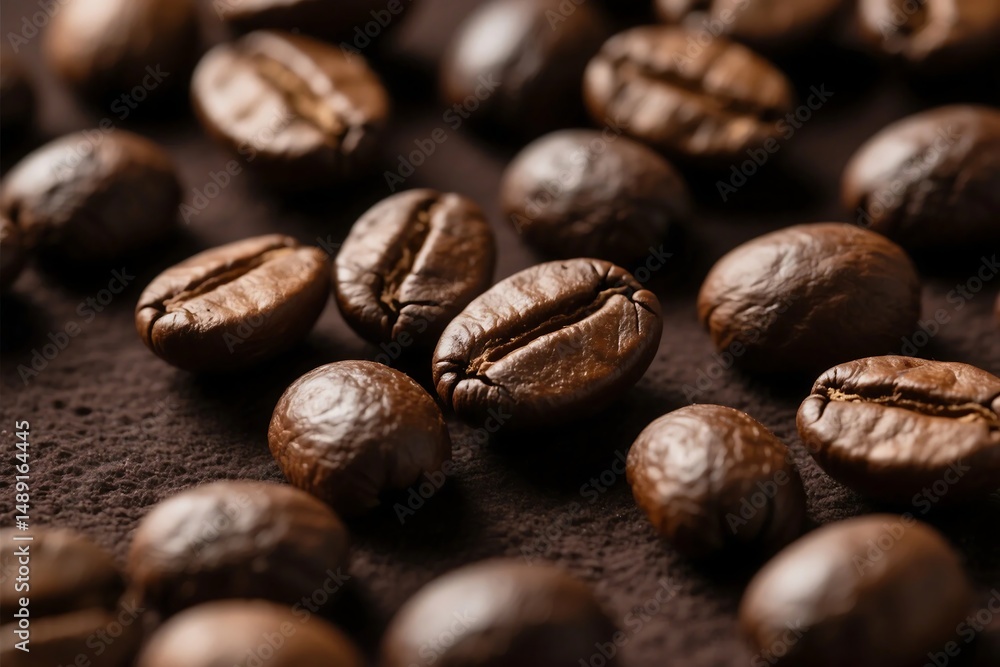 Naklejka premium Close Up of Roasted Coffee Beans Dark Brown Texture Background