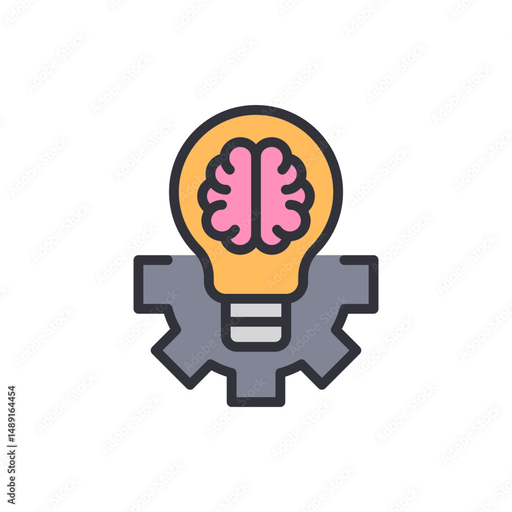 Fototapeta premium Creative Process With Brain Lightbulb And Gear On Transparent Background