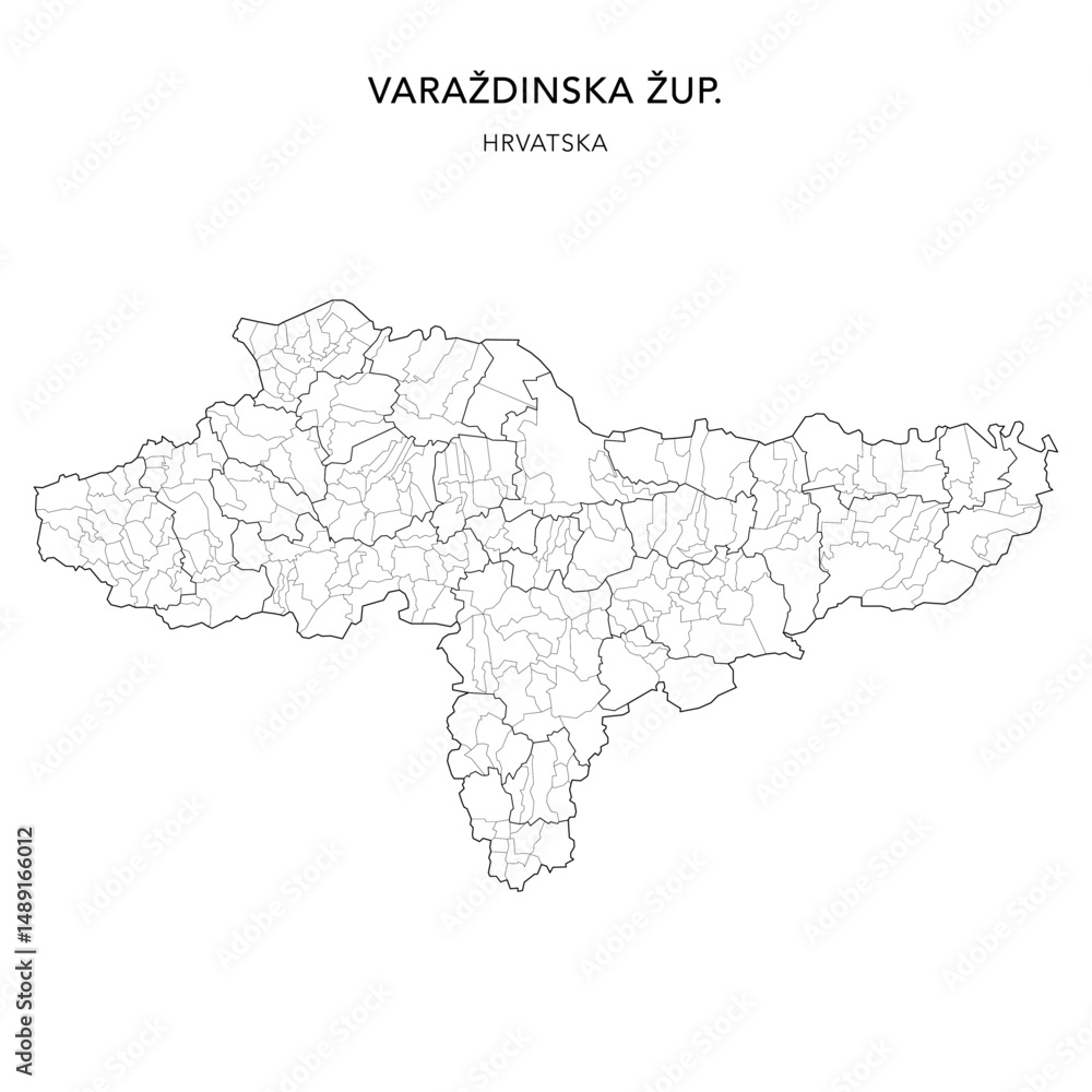 Fototapeta premium Vector Map of Varaždin County (Varaždinska Županija) with Settlements (Naselja), and Cities, Towns (Gradovi), and Municipalities (Općine) - Croatia 2025