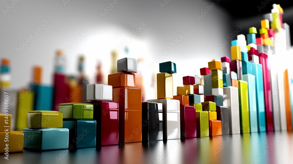 Obraz premium Abstract colorful graph with bars of varying heights showing upward trend