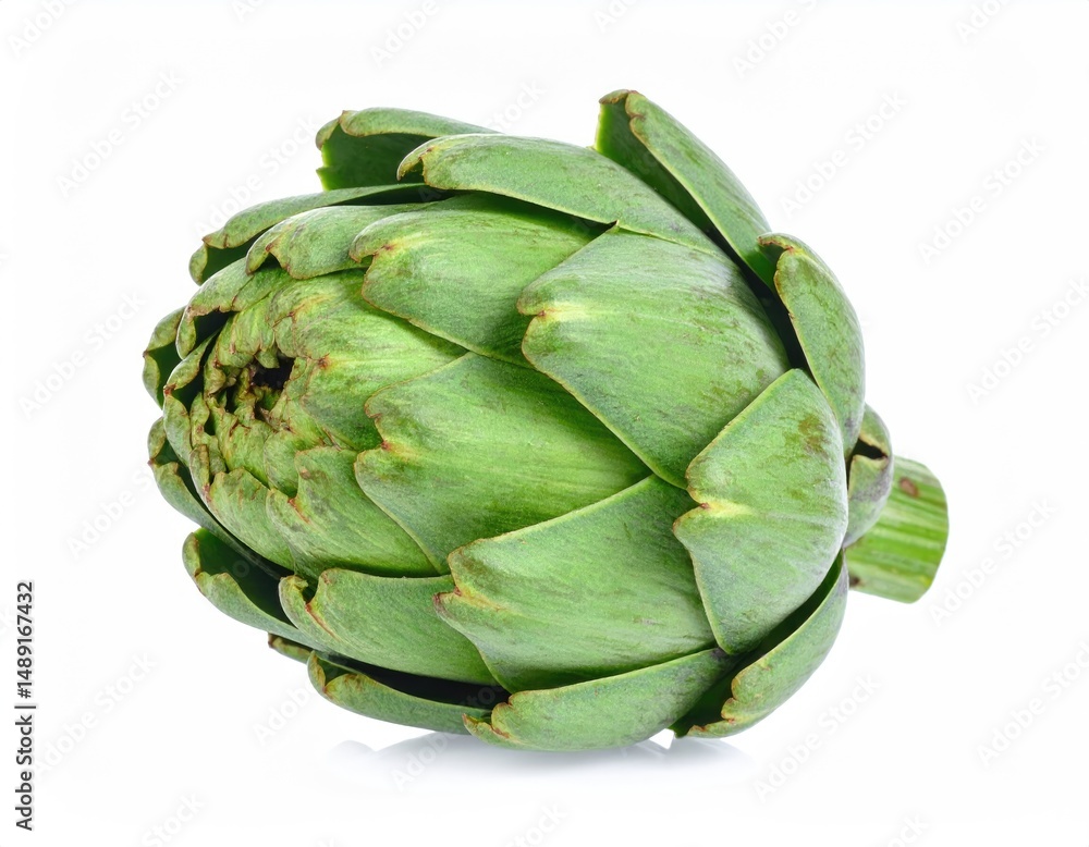 Fototapeta premium Fresh Artichoke: A vibrant, fresh artichoke with its intricate layered leaves and rich green hues, showcasing the natural beauty of this culinary ingredient.