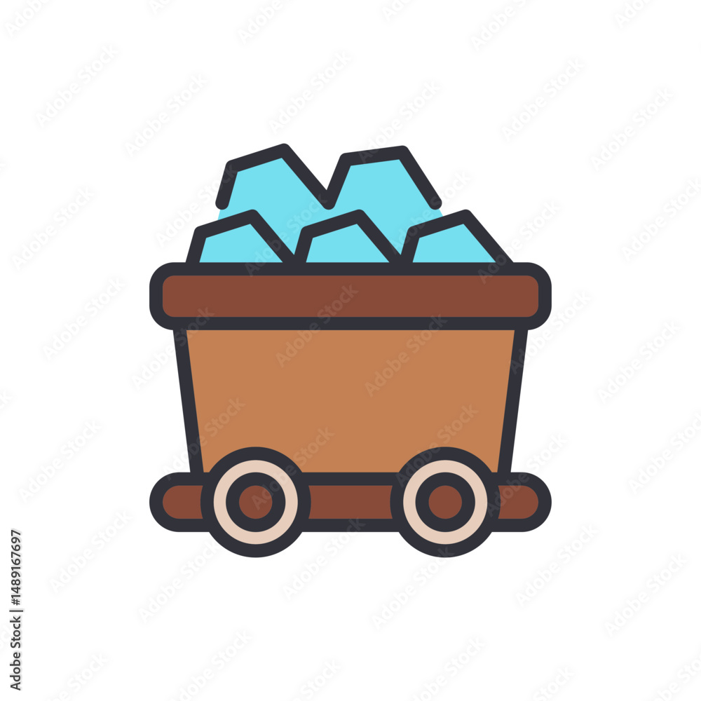 Iconic Mining Cart Filled With Precious Mineral Gems For Extraction Iconic Mining Cart Filled With Precious Mineral Gems For Extraction