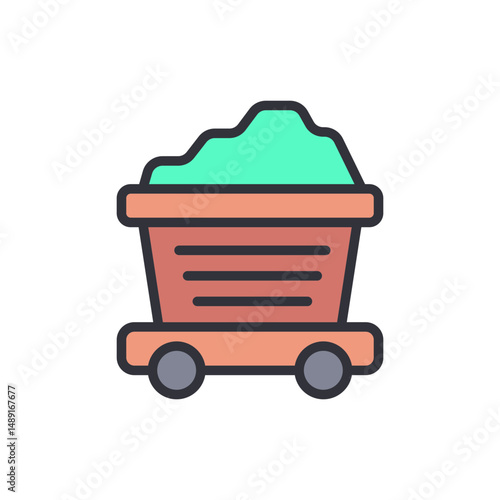 Full Mining Cart With Turquoise Minerals In Isolated Illustration
