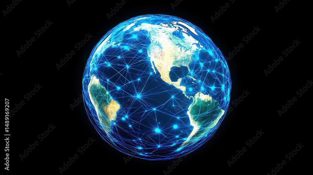 3D-rendered globe with bright blue network links connecting major cities, symbolizing worldwide internet connectivity, digital communication, and global business, isolated on dark gradient background. 3D-rendered globe with bright blue network links connecting major cities, symbolizing worldwide internet connectivity, digital communication, and global business, isolated on dark gradient background.