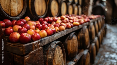 Rustic charm of apples and wooden barrels: A vintage harvest display