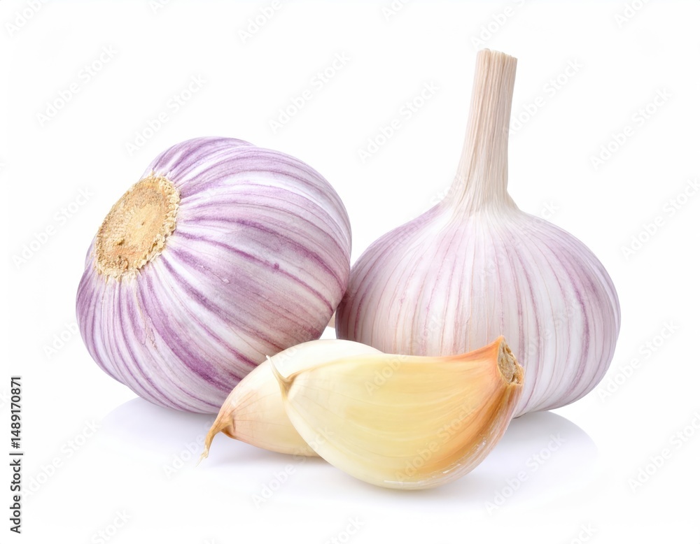 Obraz premium Garlic Aroma: Capturing the robust essence and earthy fragrance of fresh garlic, this image showcases peeled cloves ready to tantalize the senses. It is a culinary delight