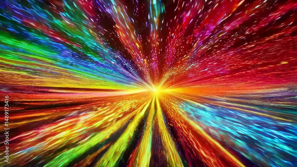 Abstract burst of light, particle streaks converging with colorful glowing flares and vibrant radial pattern, fantastic background. Abstract burst of light, particle streaks converging with colorful glowing flares and vibrant radial pattern, fantastic background.