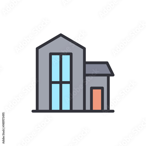 Stylized Residence Icon With Simplified Architectural Details And Elements