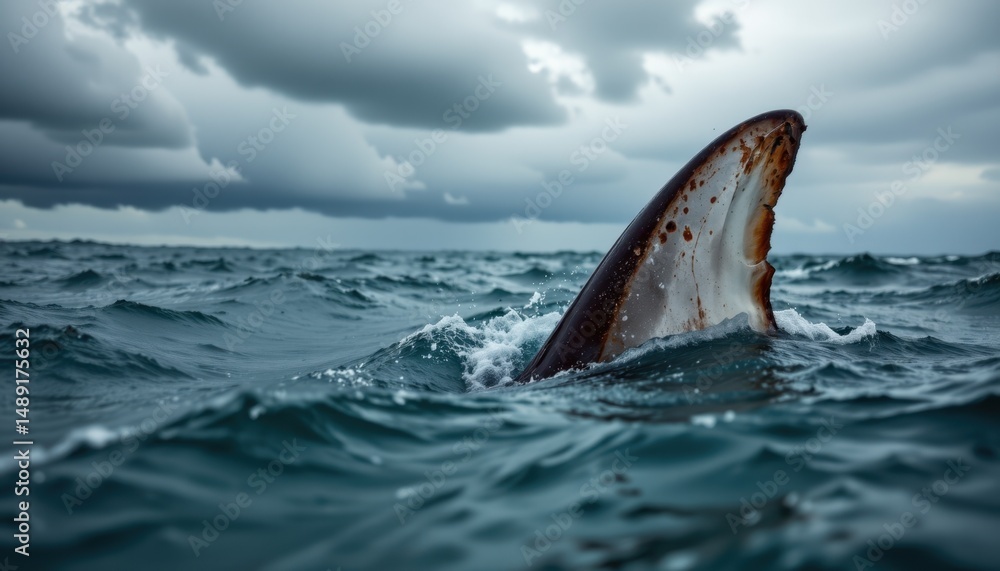 Fototapeta premium Shark encounter in stormy seas marine environment wildlife photography dramatic viewpoint