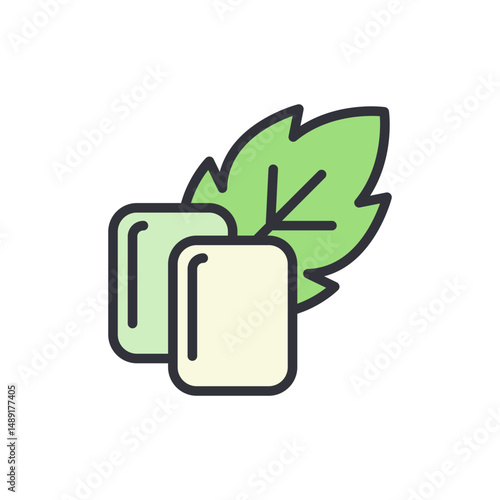 Refreshing Mint Chewing Gum With Green Leaf Icon Isolated