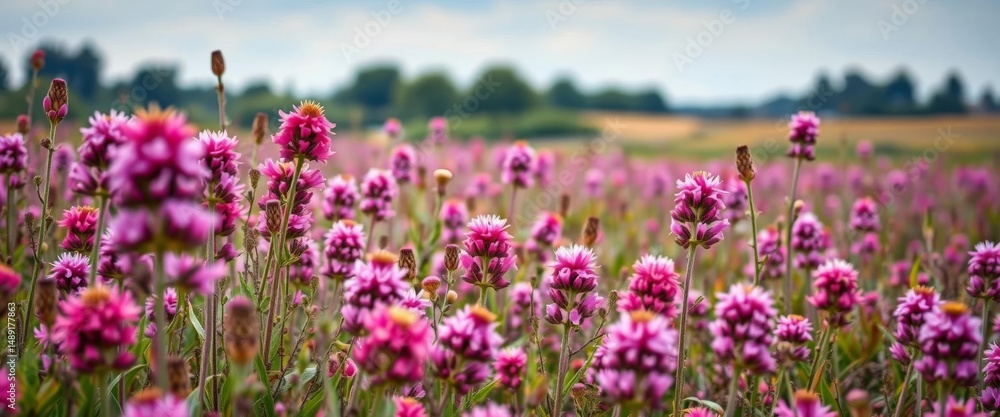 Purple pink heather blooms across Ginkel Heath, Arnhem, Netherlands WWII Operation Market Garden drop zone, battlefield, drop zone Purple pink heather blooms across Ginkel Heath, Arnhem, Netherlands WWII Operation Market Garden drop zone, battlefield, drop zone