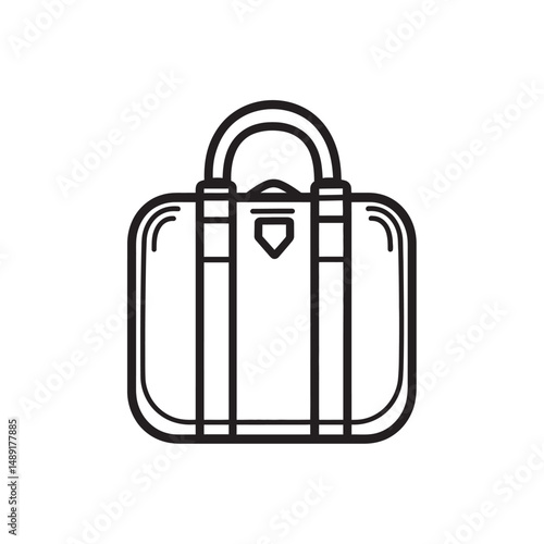 Minimalist line drawing shows a small black duffel bag with a white background