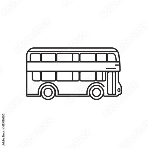 Minimalist line illustration presents a double decker bus on a transparent background