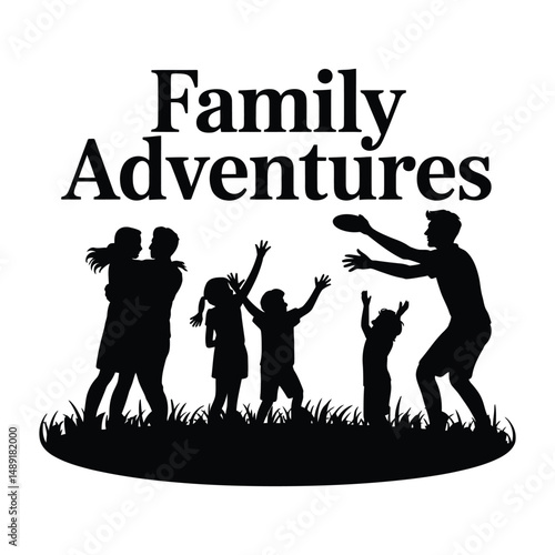 Happy family silhouette at a fun birthday party with music and dancing people, a festive vector illustration