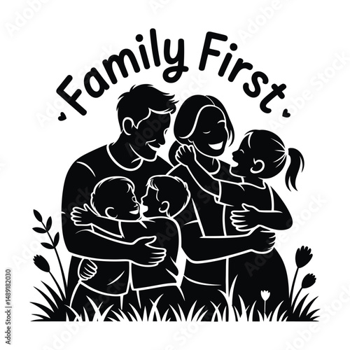 Happy young family cartoon vector art illustration design