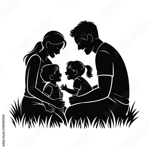 Silhouette of a young couple in love, a black vector illustration of a woman and man holding each other