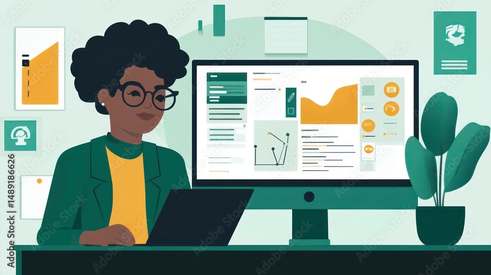 Marketer reviewing influencer metrics and proposals for a strategic online partnership. Marketer reviewing influencer metrics and proposals for a strategic online partnership.
