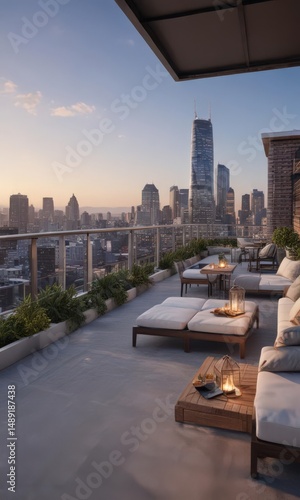 Wallpaper Mural Modern condo rooftop terrace with stunning city view, real estate, urban, apartment Torontodigital.ca
