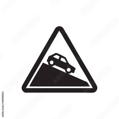 caution icon for steep downhill road