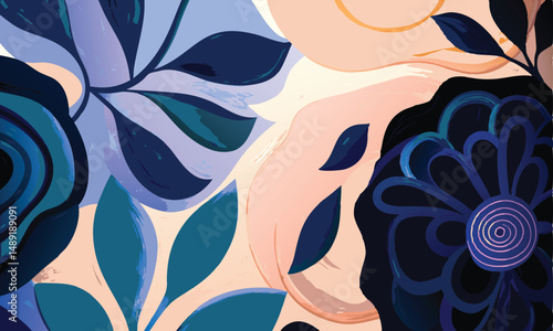 abstract leaves, Modern Nature Art Depicting Contrasting Botanical Themes of Daylight Florals and Deep Night Leaves in Harmony Vector Image 