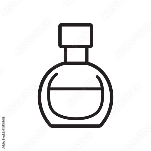Minimalist perfume bottle line icon showing a round body and square cap on transparent background