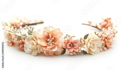 Elegant Floral Headband with Peach and Cream Flowers for Fashion