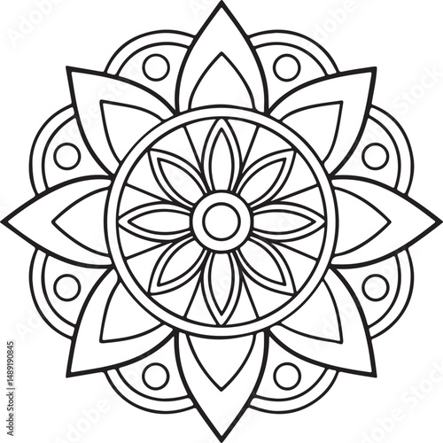 Mandala Outline for Coloring Book – Floral Symmetry Design